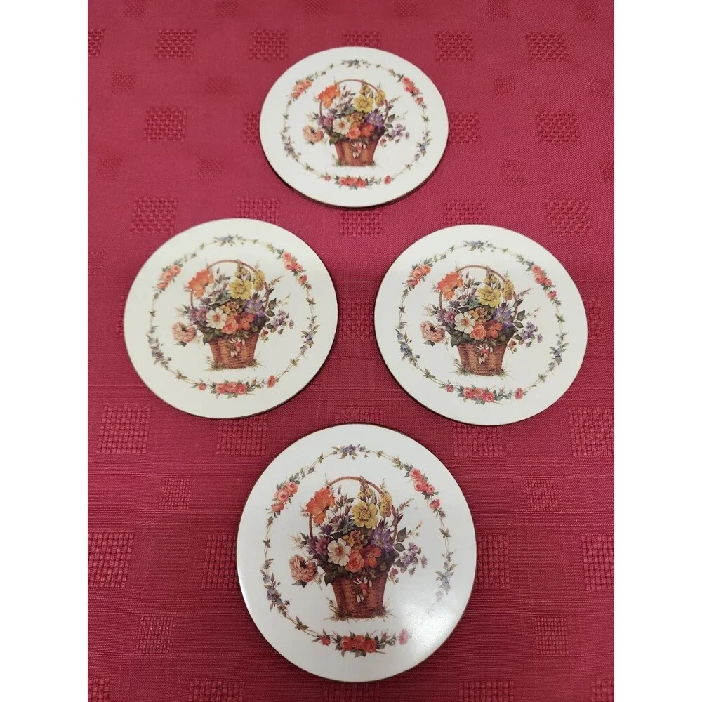 Vintage Pimpernel Flower Basket Coasters Set Of 4 1980's Made In UK Cottagecore